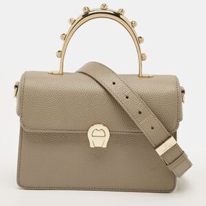 Aigner Genoveva Pearl Small Beige Leather Top Handle Bag